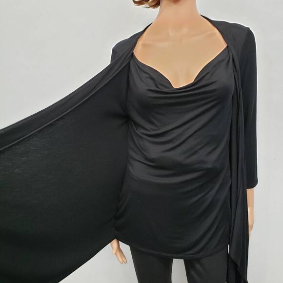 White House Black Market 2-Fer Layered Top Cardigan 2 in 1 Drapey Black M - Picture 3 of 10